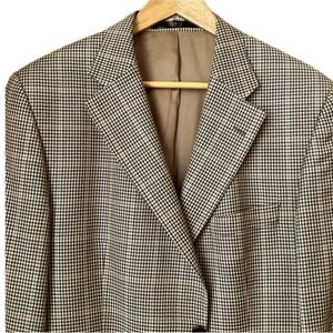 DAKS LONDON Neutral Wool & Silk Plaid Checkered Blazer Size 44R